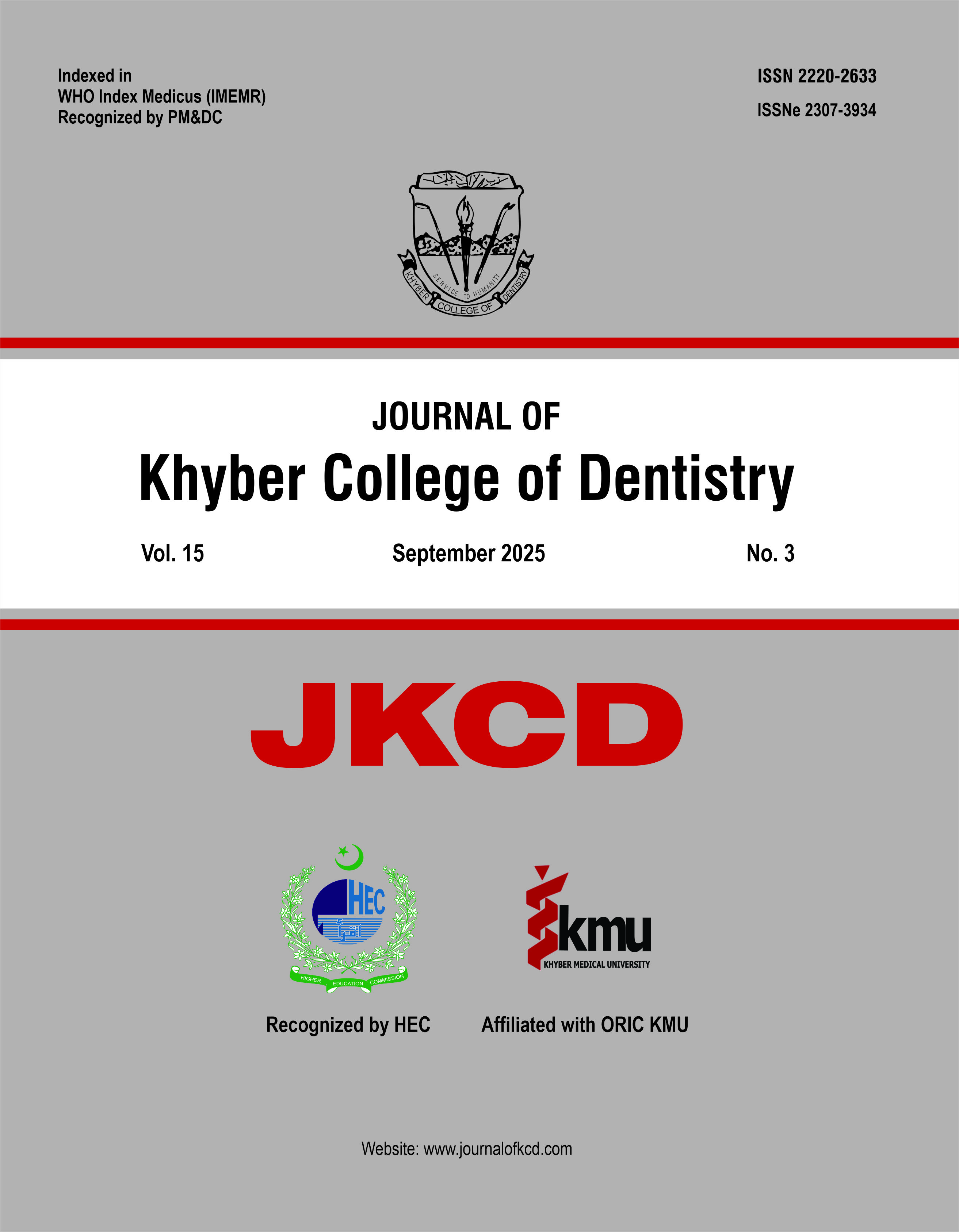 					View Vol. 15 No. 03 (2025): Journal of Khyber College of Dentistry, Peshawar.
				